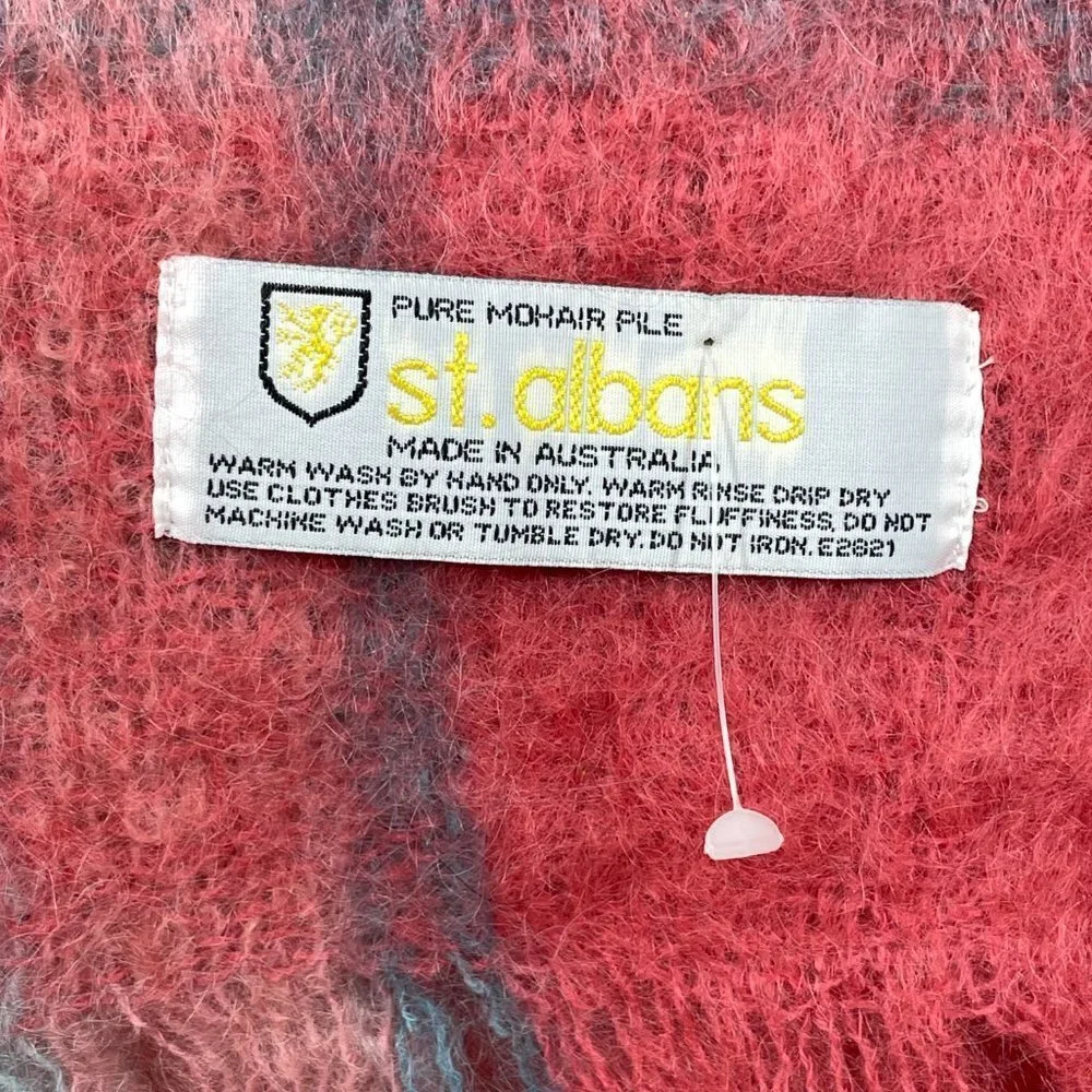 St Albans Pure Mohair Pile Fringed Checked Oversized Scarf‎ Shawl Australia NWOT